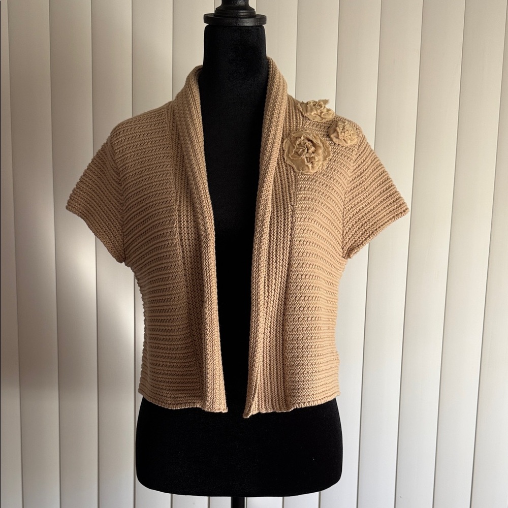 CABi Elegant Tan Women's Sweater with Floral Detail